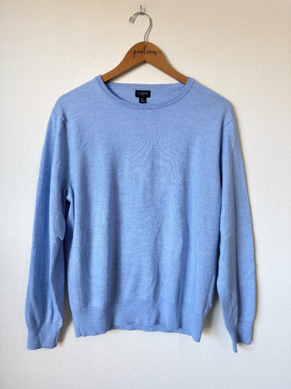 J Crew Sweater Mens XL Periwinkle Blue Merino Wool Blend Crew Neck Pullover